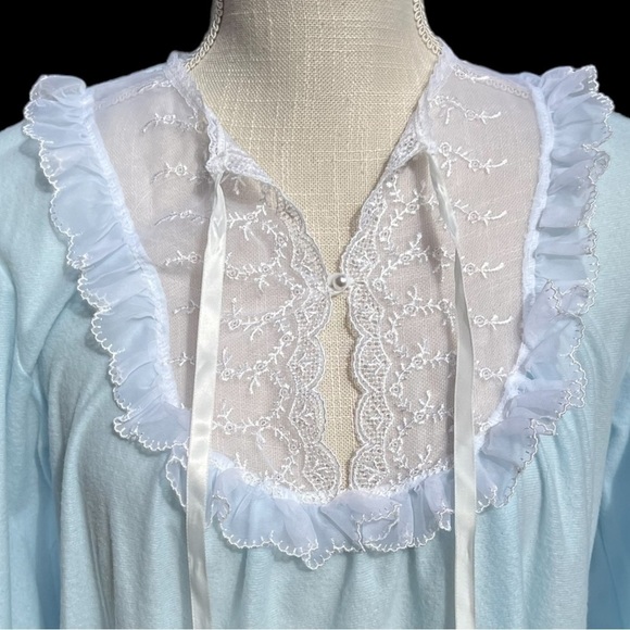 🌻NEW w.tag VINTAGE Gilligan & O'Malley Blue Fleece Cottagecore 80s Nightgown SM - Picture 4 of 12